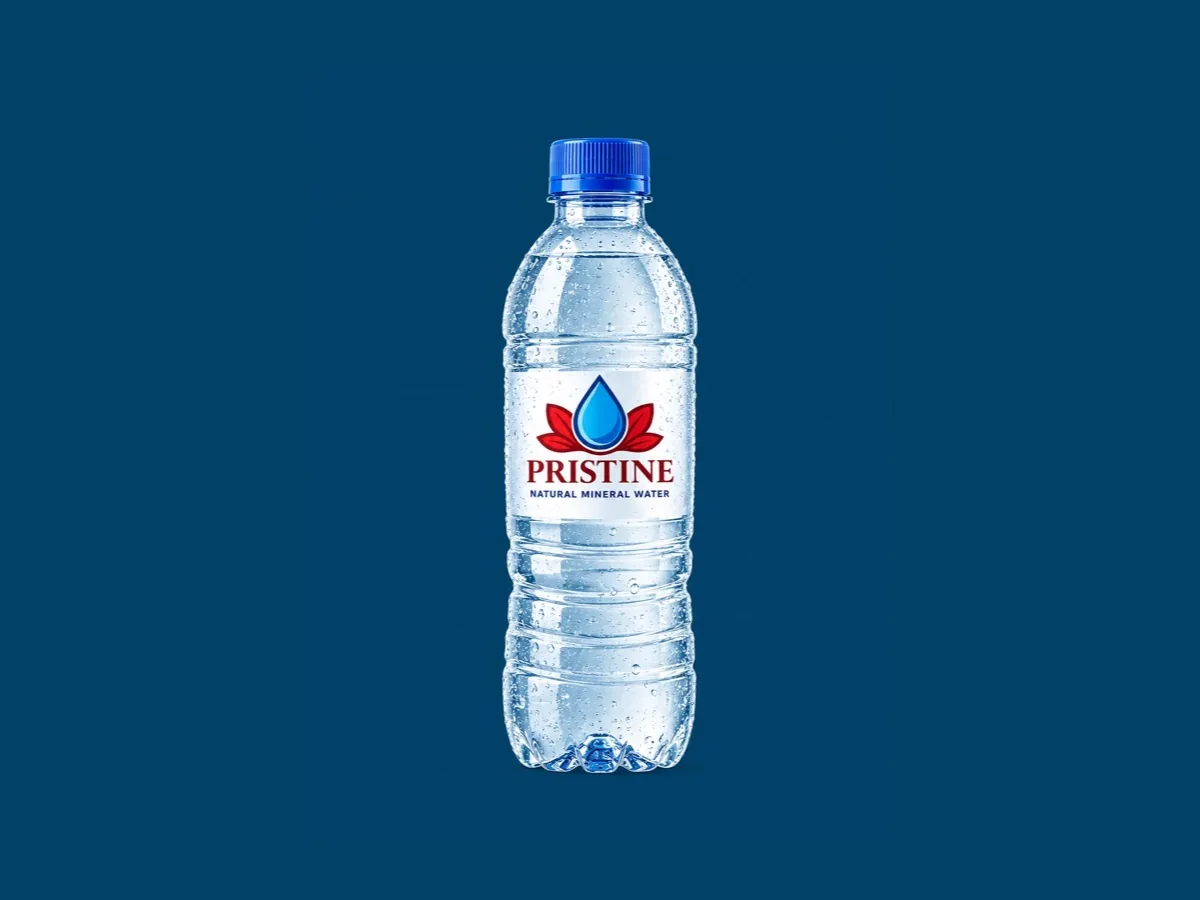 Pristine 0.5 litre bottle of mineral water carrying the brand label