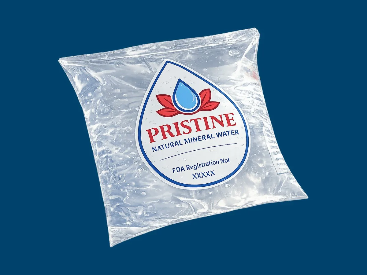 Pristine 0.5 litre sealed sachet of mineral water